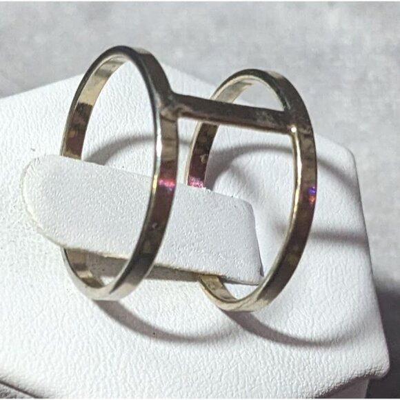 Modern Silver Tone Double Layer Cage Ring Size 9 - Picture 1 of 11